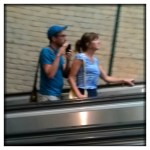 How chic is it of me to have taken this picture of Melinda and me on the escalator at Leclerc?