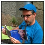 I'm "posing" here for this shot, reading a little brochure entitled "Monsieur Chik."