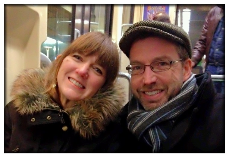 On our 24th anniversary, Melinda & I are riding Line 2 of the tramway in Nantes on our way to the Bertail's. That's a slice of heaven.