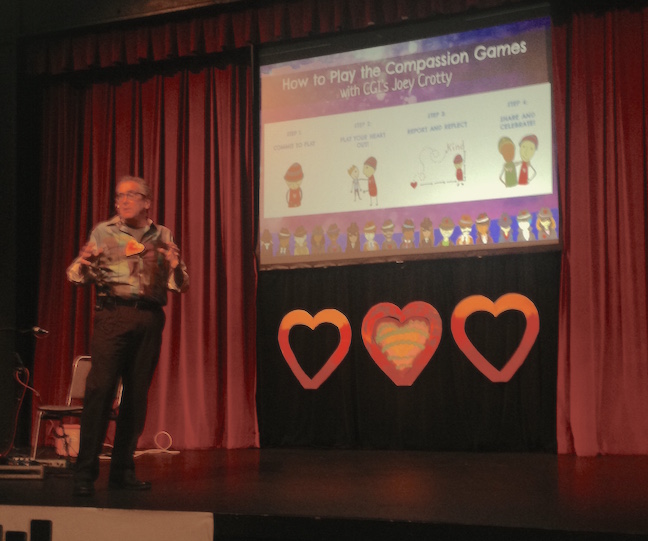 A couple of hours ago I was on this stage at the Seattle Center talking about the Compassion Games. This is Jon Ramer, the creator of the games, moments before he gave me a really nice introduction.