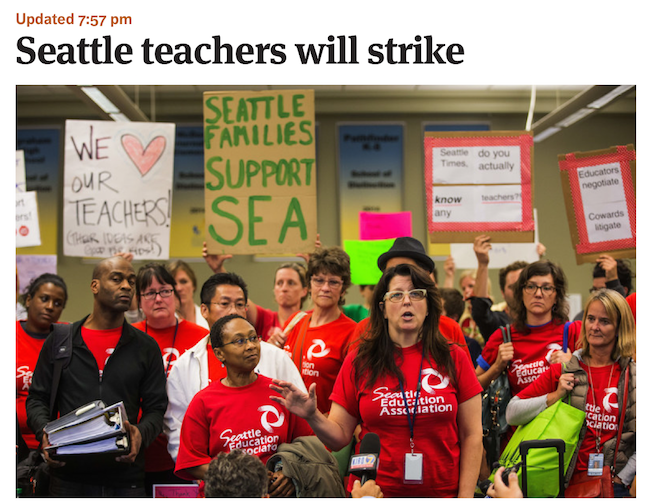 Despite going to school today and getting her schedule and her photo taken, Celeste will not start school tomorrow as planned. The Seattle teachers voted to strike, the first time in 30 years (when they were out for 3 weeks). Meanwhile, today was the first day of school at PSCS. It was quite normal, even with 53 students and 9 staff packed into our space.