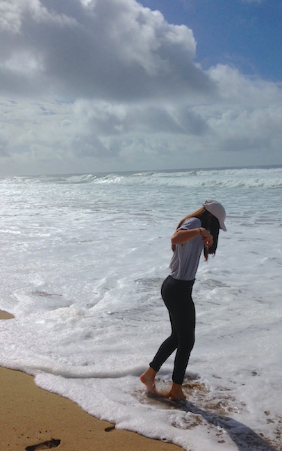 Melinda has sent me several photos of Celeste in California, including one on the Golden Gate Bridge. But I think this one, of Celeste dipping her feet in the Pacific Ocean, is the best.