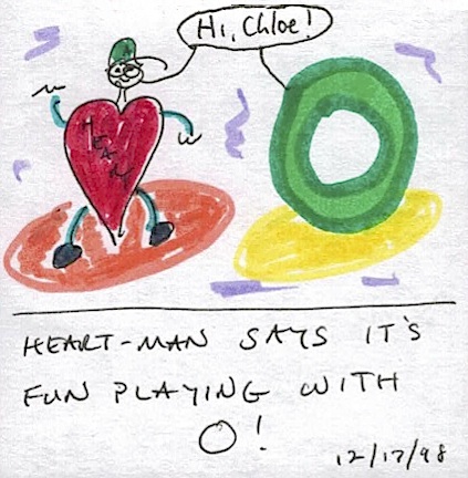 The green O was an animated character that hosted shows on Nickelodeon. It was voiced by our friend Kevin Seal and Chloe loved it. 